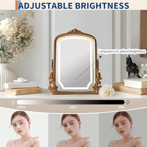 HSDDHOME Large 16x20 Vintage LED Vanity Mirror, Gold Arch Makeup Mirror