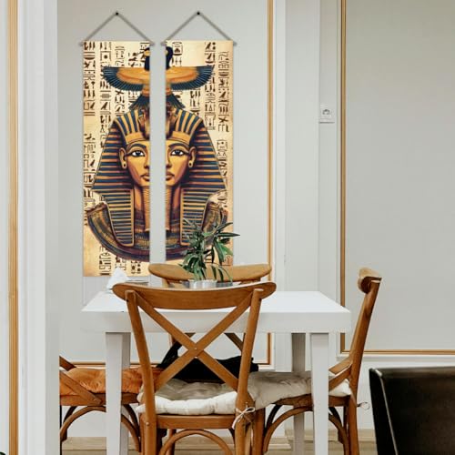 AHANDMAKER Pack of 2 Ancient Egyptian Pharaoh Tapestries, Vertical Old Hieroglyphs Long Aesthetic Tapestry, Doorway Curtain Tassel Wall Hanging for Bedroom Living Room, 13 x 51 Inch - color: Egyptian Pharaoh