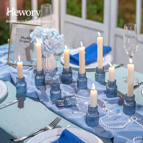 Hewory Glass Candlestick Holders Bulk, 2 PCS Blue Taper Candle Holders - color: Blue, size: 2PCS