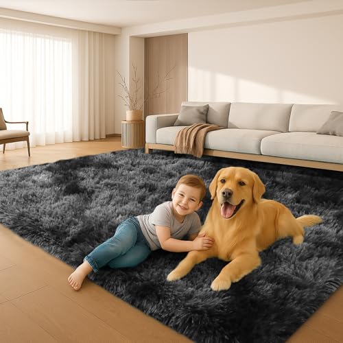 Area Rugs for Living Room, Bedroom, Darkgrey Plush Fluffy Carpet - color: Darkgrey, size: 6' x 9' (Rectangular)