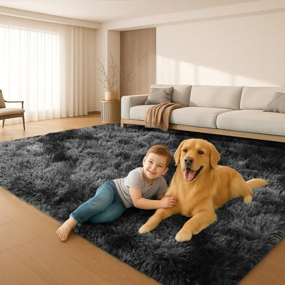 Darkgrey Fluffy Shag Area Rug, Non-Slip Thick Soft Carpet for Home - color: Darkgrey, size: 5' x 7' (Rectangular)