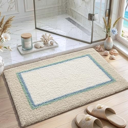 DEXI Bathroom Rugs 36x24, Soft Absorbent Bath Mat, Beige and White - color: Beige and White, size: 36" X 24" (Rectangular)
