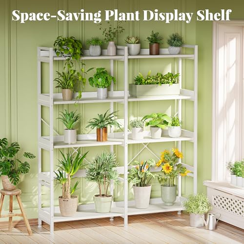 Huuger 5 Tier Bookshelf with 10 Open Shelves and Raised Baffle, White - color: White, size: 5 Tier