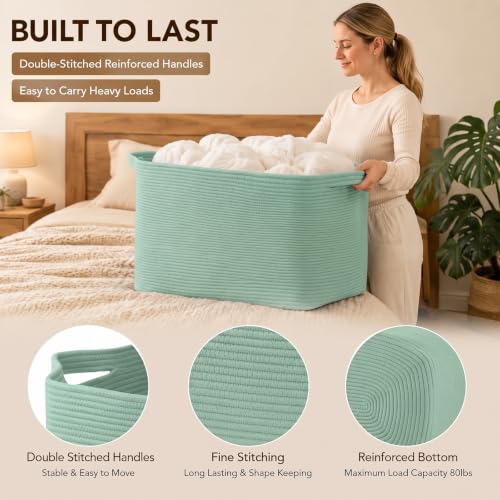 OIASKET 95L Extra Large Blanket Basket, 24" x 16.9" x 14.2" Woven Basket - color: Green, size: 24"x16.9"x14.2"