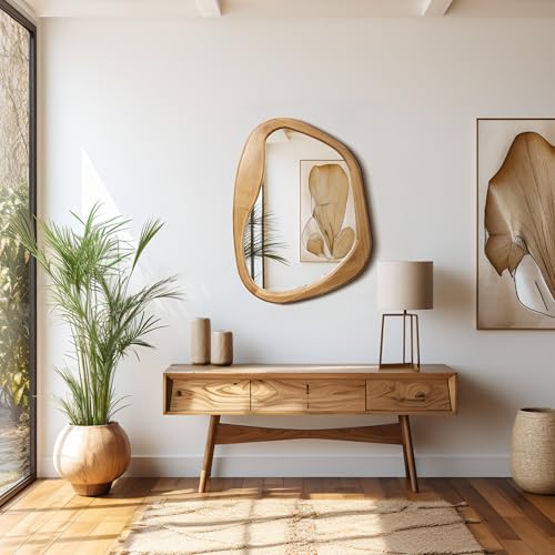 LuxenHome Irregular Oblong Wall Mirror, Accent with Natural Wood Frame - color: Irregular Oblong