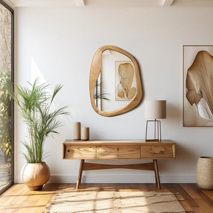 LuxenHome Irregular Oblong Wall Mirror, Accent with Natural Wood Frame - color: Irregular Oblong