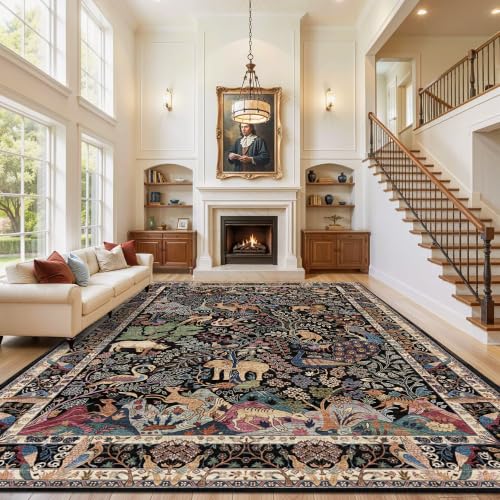 10x14 Large Area Rug, Jungle Animal Print Rug for Living Room - color: Black/Multi, size: 10' x 14' (Rectangular)
