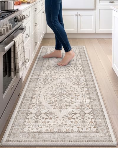 DEXI Kitchen Floor Mats Cushioned Anti Fatigue Runner Rug, 24x59 - color: Beige/White, size: 59"L x 24"W x 0.4"Th