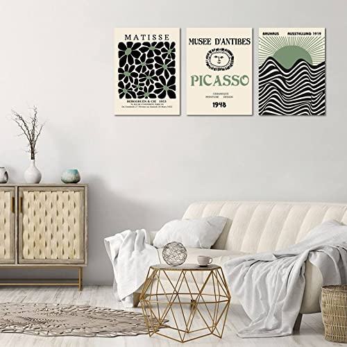 Framed Sage Green Wall Art Set of 3, Abstract Matisse Canvas Artwork - color: Sage Green Matisse Wall Art, size: 12x16Inchx3pcs-Framed