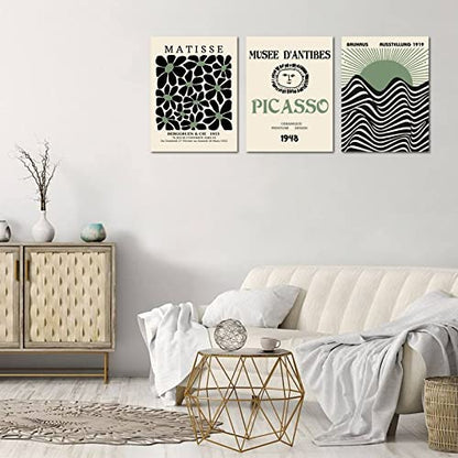 Framed Sage Green Wall Art Set of 3, Abstract Matisse Canvas Artwork - color: Sage Green Matisse Wall Art, size: 12x16Inchx3pcs-Framed