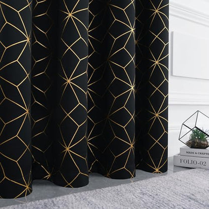 Beauoop Black Gold 100% Blackout Curtains for Bedroom 50x108 2 Panels - color: Black/Gold, size: 50"W x 108"L (Pack of 2)
