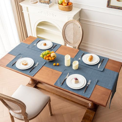 Linen Checked Placemats Set of 6, Blue Rustic Place Mats 12x18 Inch - color: Blue, size: 12×18 Inch (Set of 6)