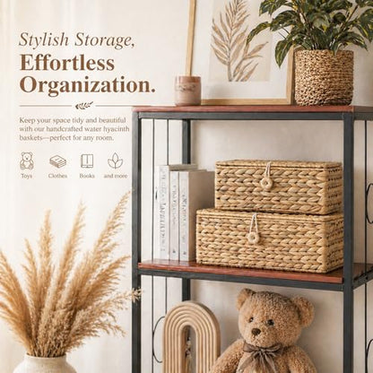 LUSYDECO Set of 2 Rectangular Wicker Storage Basket with Lid
