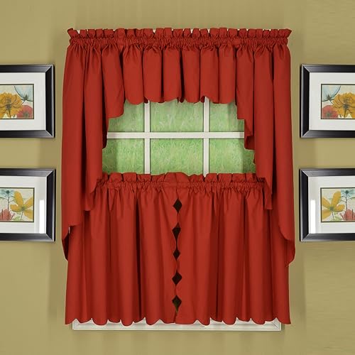 Today's Curtain, Orleans Scallop Curtain, Brick Red 30" Tier Pair and Tieback, 60" W x 30" L, Brick Red - color: Brick Red, size: 60"W x 30"L (Pack of 1)