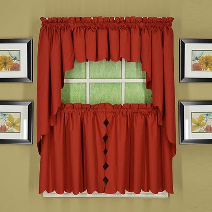 Today's Curtain, Orleans Scallop Curtain, Brick Red 36" Tier Pair and Tieback, 60" W x 36" L, Brick Red - color: Brick Red, size: 60"W x 36"L (Pack of 1)