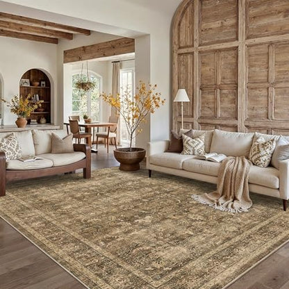 8x10 Washable Living Room Area Rug Non-Slip Retro Brown Large Carpet - color: Accent | Brown, size: 8' x 10' (Rectangular)