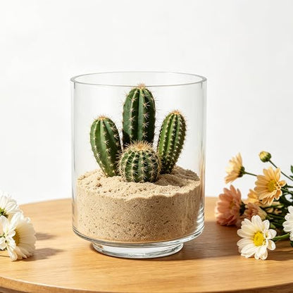 8.5" Wide 11" High Clear Glass Cylinder Vase with Base, Hurricane Candle Holder, Modern Home Decor (1, 8.5"x11") - size: 8.5"x11"