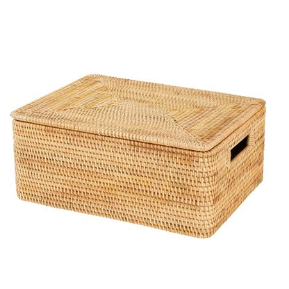 Rattan Storage Basket with Lid – 18×12×7 inch for Home - size: 18"×12"×7"