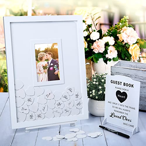 Wedding Guest Book, Wedding Guest Book Alternative with Wooden Hearts, Wedding Book for Guests Guest Book Wedding Reception for Wedding Anniversary Baby Shower Birthday Party - color: White
