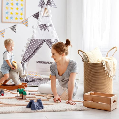 Laundry Hamper Basket, Woven Cotton Rope Blanket Basket, Nursery Storage - color: Jute, size: 15"D x 18"H
