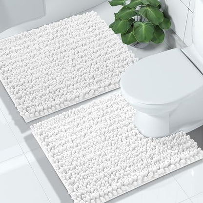 Yimobra White Bathroom Rugs Sets 2 Piece, Super Absorbent Bath Mat Set - color: White, size: 24''x17''+24''x20''U-Shaped