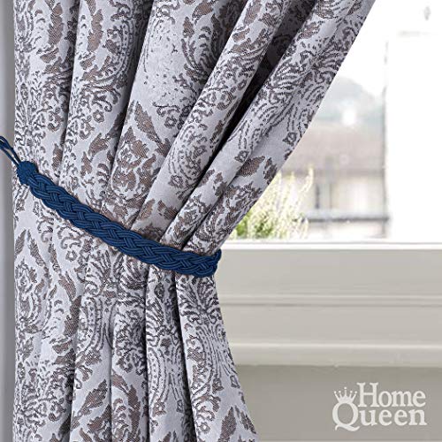 Home Queen Hand Braided Curtain Tie Back, Buckle Holdback Drapery Curtain Tiebacks, 2 Rope Belt Curtain Tie with 2 Metal Hooks, Navy - color: Navy, size: 2 Pack
