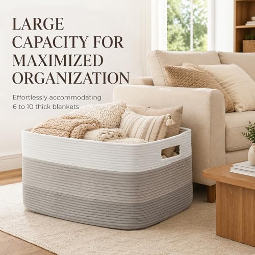 OIAHOMY Blanket Basket Laundry Basket Dog Toy Basket 75L Gradient Grey - color: Gradient Grey, size: 22”x17”x12”