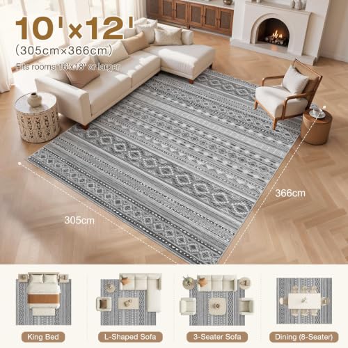 cotiled 10x12 Area Rugs Washable Boho Living Room Rug Beige Grey - color: Beige Grey, size: 10' x 12' (Rectangular)