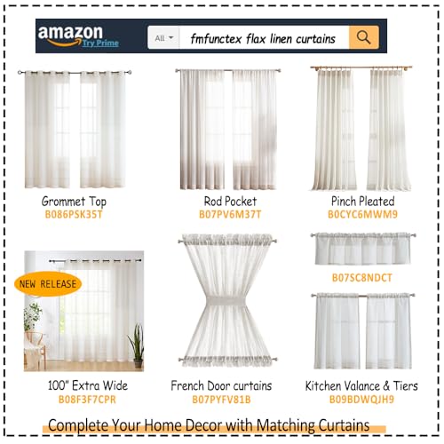 FMFUNCTEX Beige Linen Pinch Pleated Sheer Curtains, 108 Inches, 2 Panels - color: *Natural, size: 52"W x 108"L (Pack of 2)