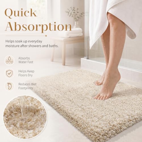 Yimobra Bathroom Rugs Non Slip Washable 32x20, Plush Bath Mat, Beige&White - color: Light Beige and White, size: 32" X 20"