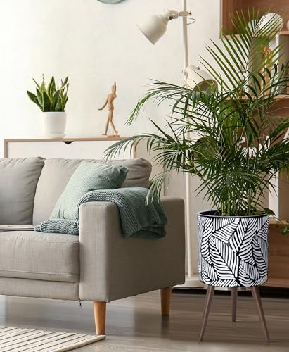 D'vine Dev 14 Inch Planter Pot with Wood Stand, White/Grey, 88-L-D-7 - color: White/Grey, size: X-Large