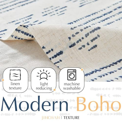jinchan Striped Valance 18 Inch Modern Boho 1 Panel Blue on Linen - color: Boho Blue on Linen, size: 50"W x 18"L (Pack of 1)