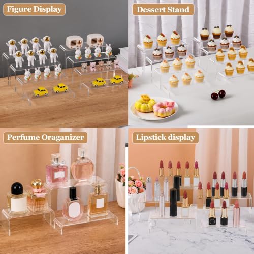 Acrylic Display Risers 8 Pcs 2 Set (7”L~8”L~9”L), Clear Rectangular Display Shelf for Dessert Table & Cupcake, Figures, Perfume, Collectibles, Shoe and More