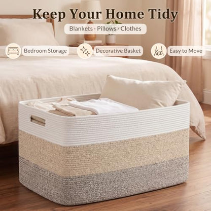 OIAHOMY 108L Extra Large Blanket Basket Dog Toy Basket Gradient Brown - color: Gradient Brown