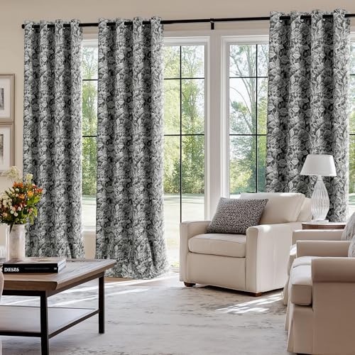 ChrisDowa 100% Black Blackout Floral Curtains 63 Inches Long 2 Panels - color: Leaf | Black, size: 52"W x 63"L (Pack of 2)