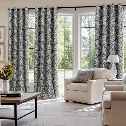 ChrisDowa 100% Black Blackout Floral Curtains 63 Inches Long 2 Panels - color: Leaf | Black, size: 52"W x 63"L (Pack of 2)