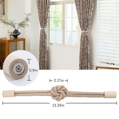 Magnetic Curtain Tiebacks Holdbacks Rope Curtain Tie Backs Outdoor Contoeey - color: Beige
