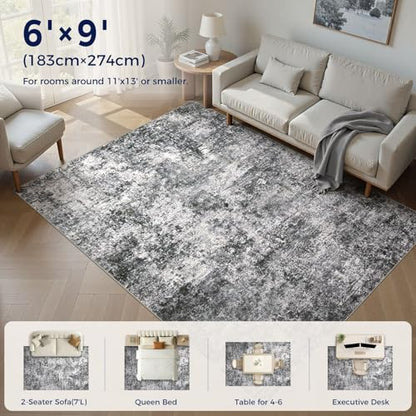 DMOYEST Area Rug Living Room Rugs 6x9 Washable Abstract Grey Carpet - color: Grey, size: 6' x 9' (Rectangular)