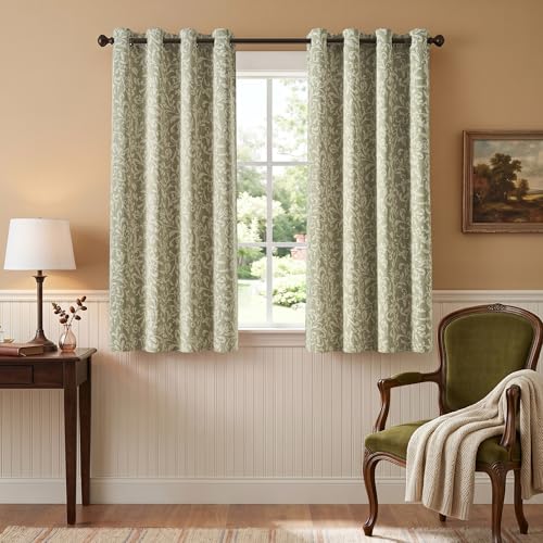 jinchan Sage Floral Curtians 63 Inch Room Darkening Grommet 2 Panels - color: *Dusty Sage, size: 50"W x 63"L (Pack of 2)