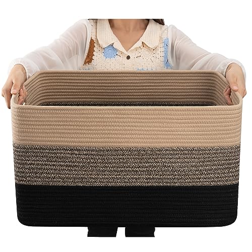 OIAHOMY Blanket Basket Laundry Basket Dog Toy Basket 75L Yellow Black - color: Yellow Black, size: 22”x17”x12”