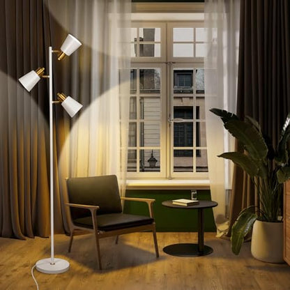 LALISU Tree Floor Lamp for Living Room, Industrial 3-Light Standing Lamp - color: White Gold