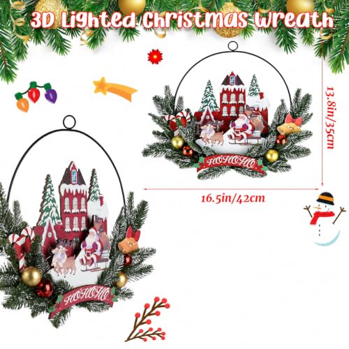Pre-Lit Christmas Wreath for Front Door, Lighted Witch with 6H On/18H Off - color: Santa Claus-warm White