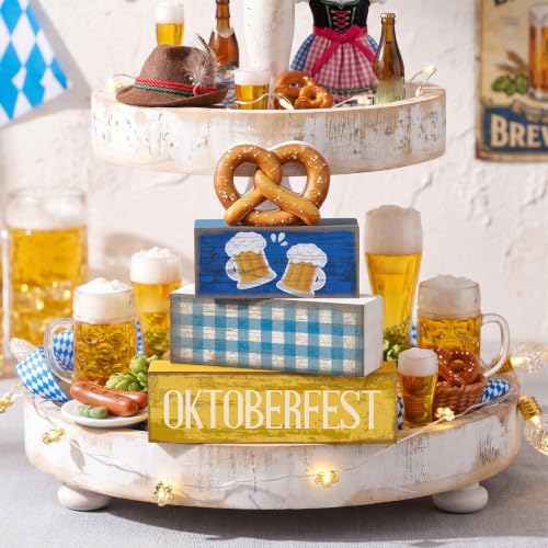 Yuntau 4 Pcs Oktoberfest Table Decorations Wooden Beer Blocks sign - style: Oktoberfest