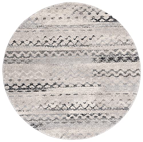SAFAVIEH Retro Collection Area Rug - 8' Round, Cream & Grey, Modern Abstract Design, Non-Shedding & Easy Care, Ideal for High Traffic Areas in Living Room, Bedroom (RET2136-1180) - size: 8' (Round)