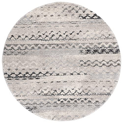 SAFAVIEH Retro Collection Area Rug - 8' Round, Cream & Grey, Modern Abstract Design, Non-Shedding & Easy Care, Ideal for High Traffic Areas in Living Room, Bedroom (RET2136-1180) - size: 8' (Round)