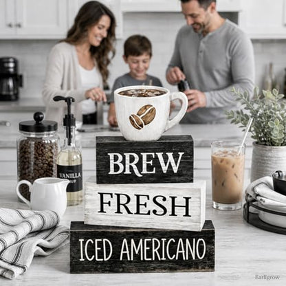 Farmhouse Coffee Table Decor, 4pcs Coffee Bar Sign Decor - style: Coffee