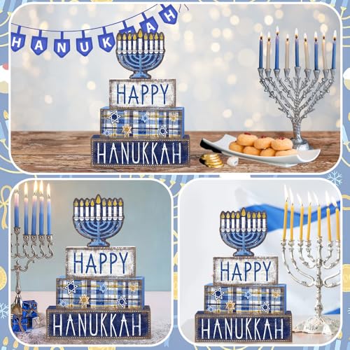 Hanukkah Table Decoration Happy Hanukkah Wooden Block Wooden Menorah Decor - style: Hanukkah