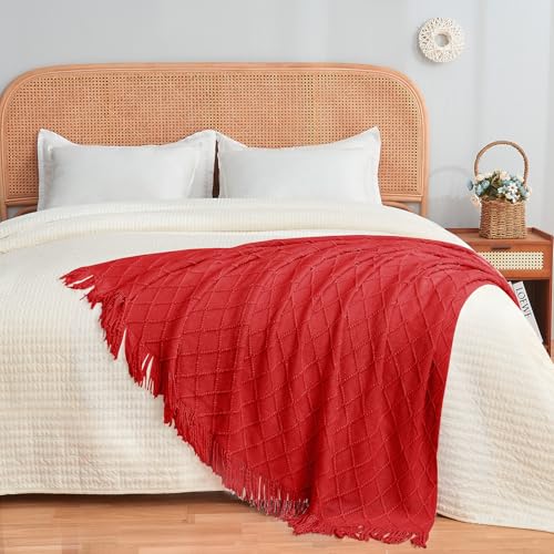 inhand Red Knitted Throw Blanket for Couch and Bed, 60"x80" - color: Red, size: 60"x80"