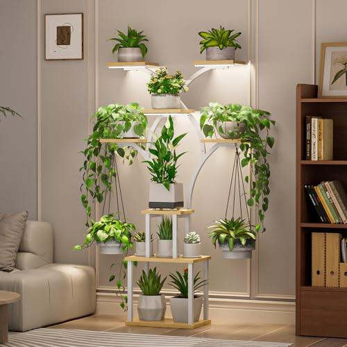 Elbourn Plant Stand Indoor with Grow Light - 8 Tiered 60" Plant Shelf - color: White