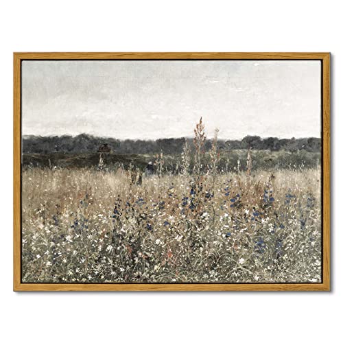 InSimSea Framed Canvas Wall Art Vintage Decor, Bathroom Art Classical Wildflower Painting Prints Champ fleuri,Country Landscape Home Decor, 12"x16" - color: Champ Fleuri, size: 16"L x 12"W